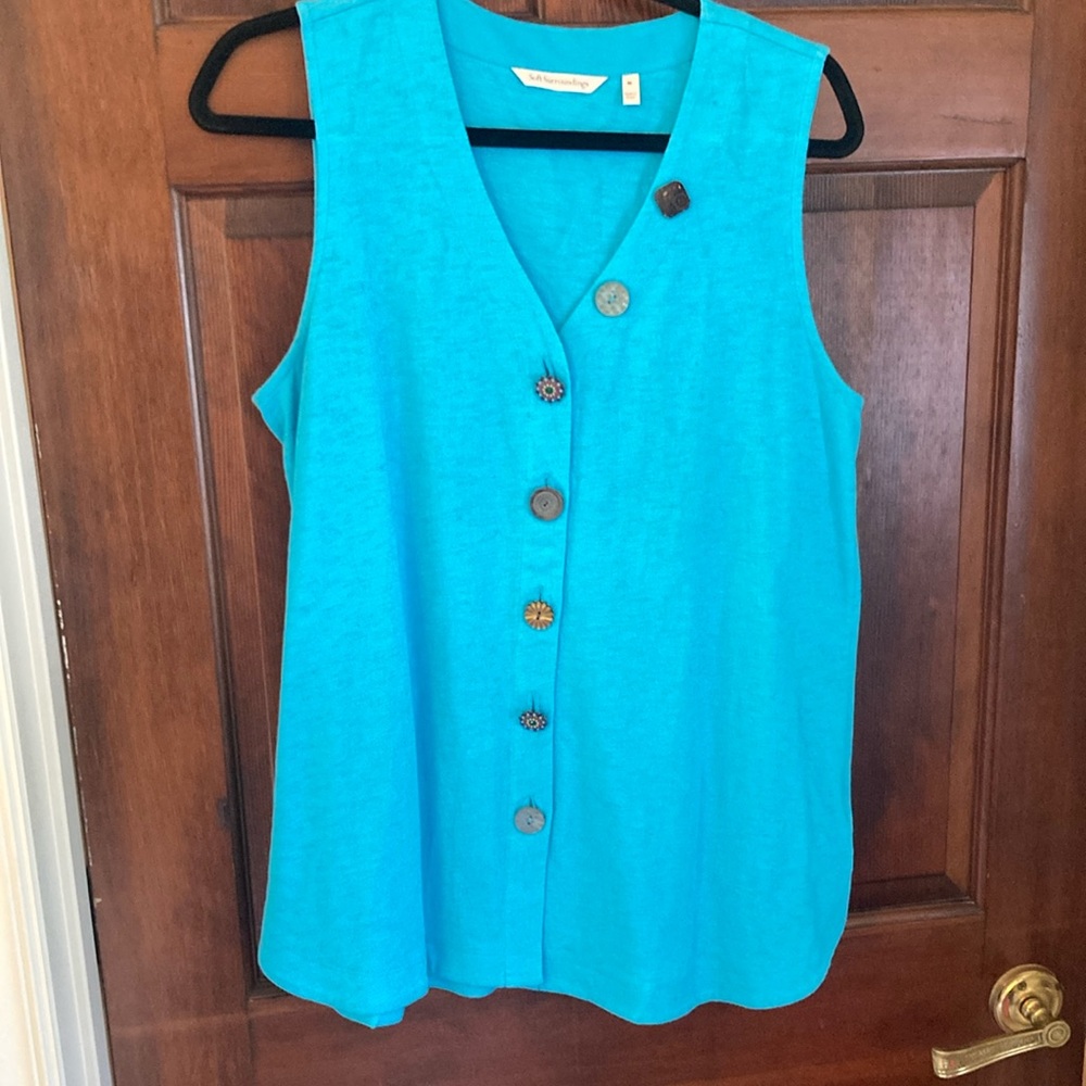 Soft Surroundings Bright Turquoise Button-Front Sleeveless Tank